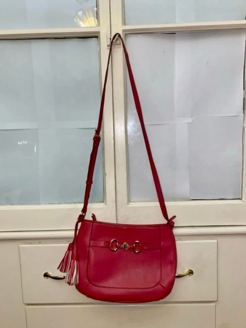Anne Klein Fuchsia Crossbody with Tassel and Gold Hardware